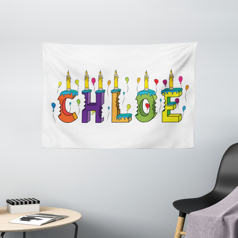 Cheerful Lettering Design Wide Tapestry