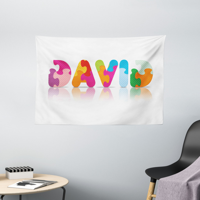 Colorful Puzzle Style Letters Wide Tapestry