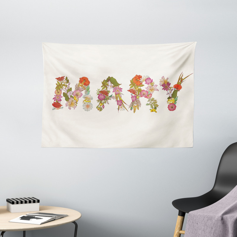 Blooming Flower Letters Wide Tapestry