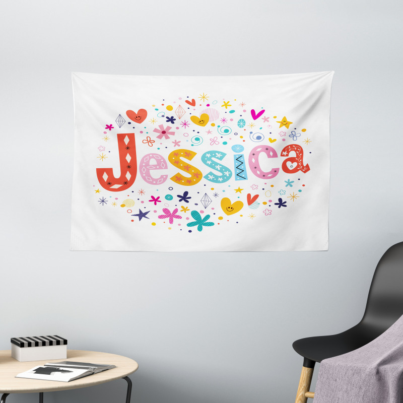 Retro Colorful Motifs Wide Tapestry