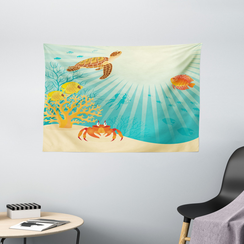 Tropical Animals Cartoon Wide Tapestry
