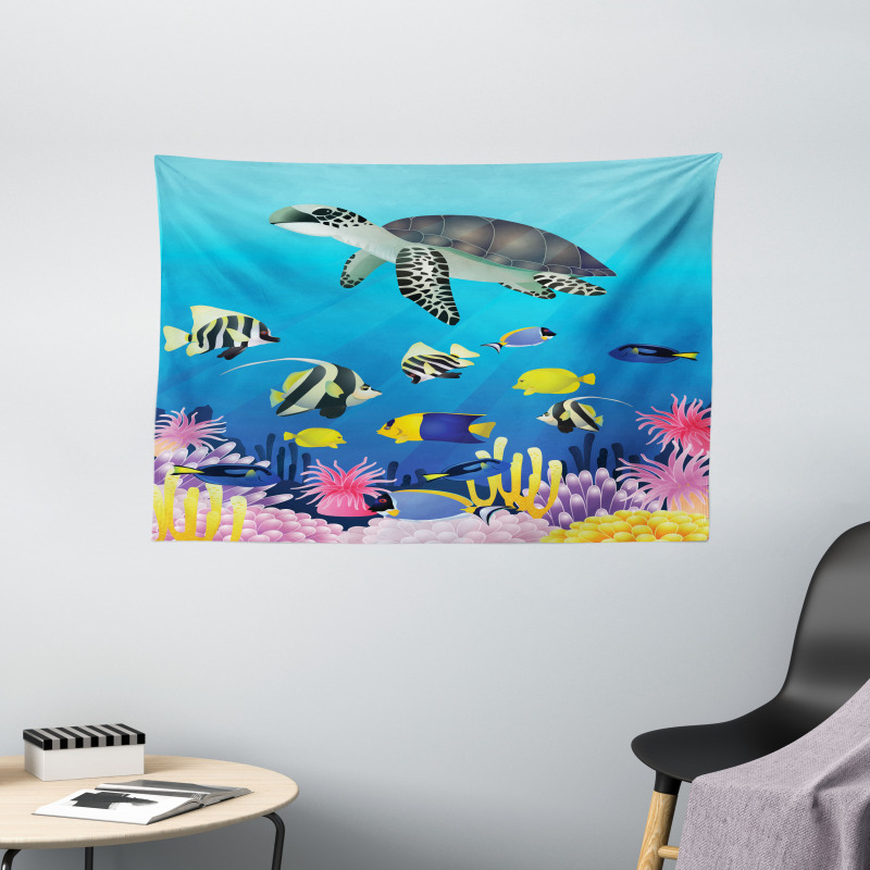 Sea Turtle Coral Reef Wide Tapestry