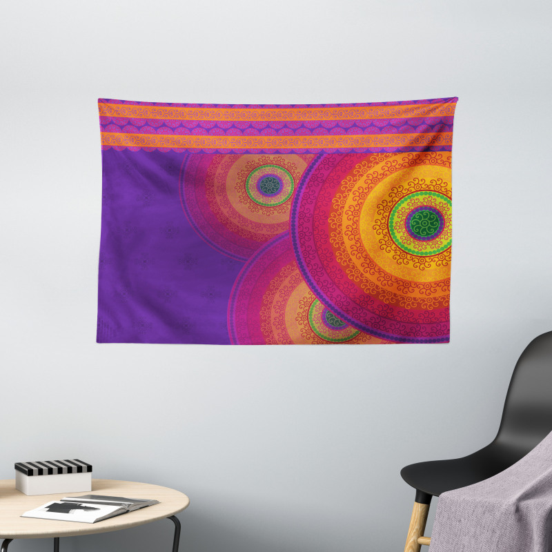 Colorful Mandala Motif Wide Tapestry