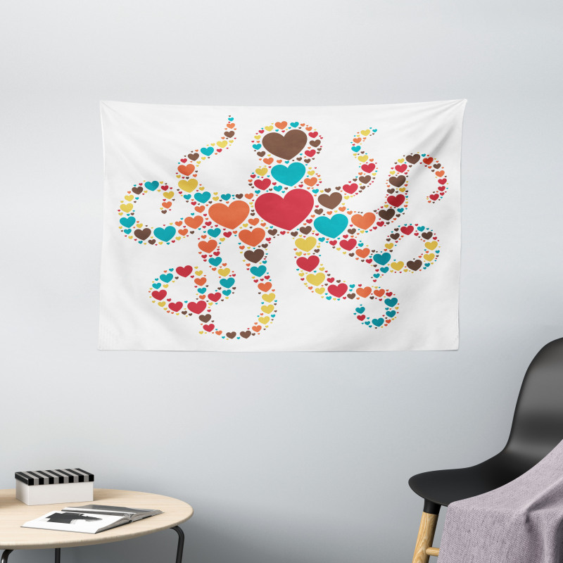 Shape with Hearts Love Wide Tapestry
