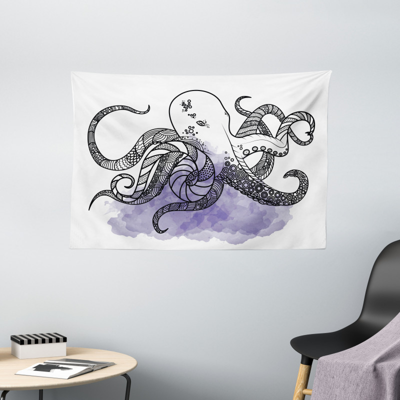 Line Art Animal Wide Tapestry