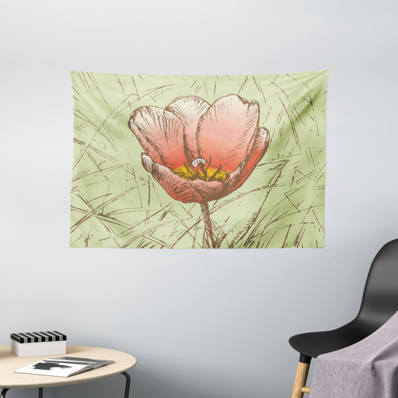 Romantic Flower Sketch Wide Tapestry