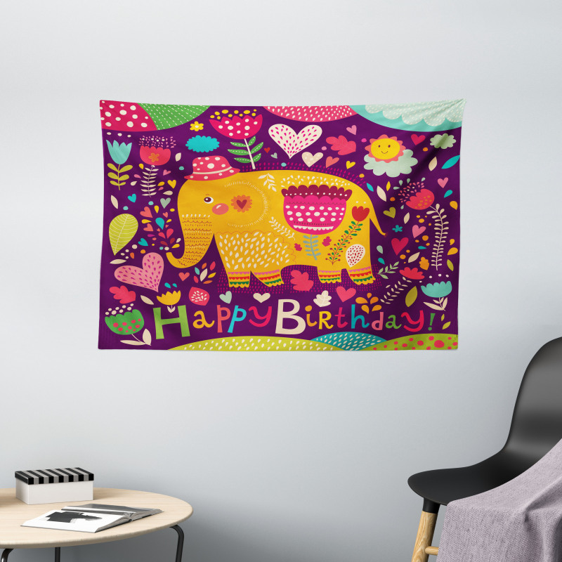 Doodle Birthday Animal Wide Tapestry