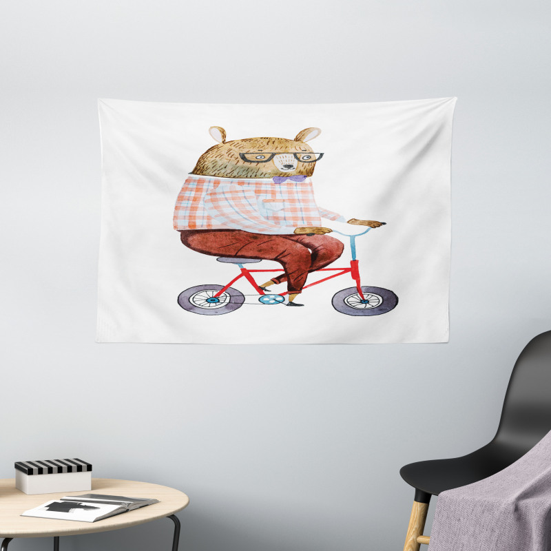 Urban Bear on Bicycle Wide Tapestry