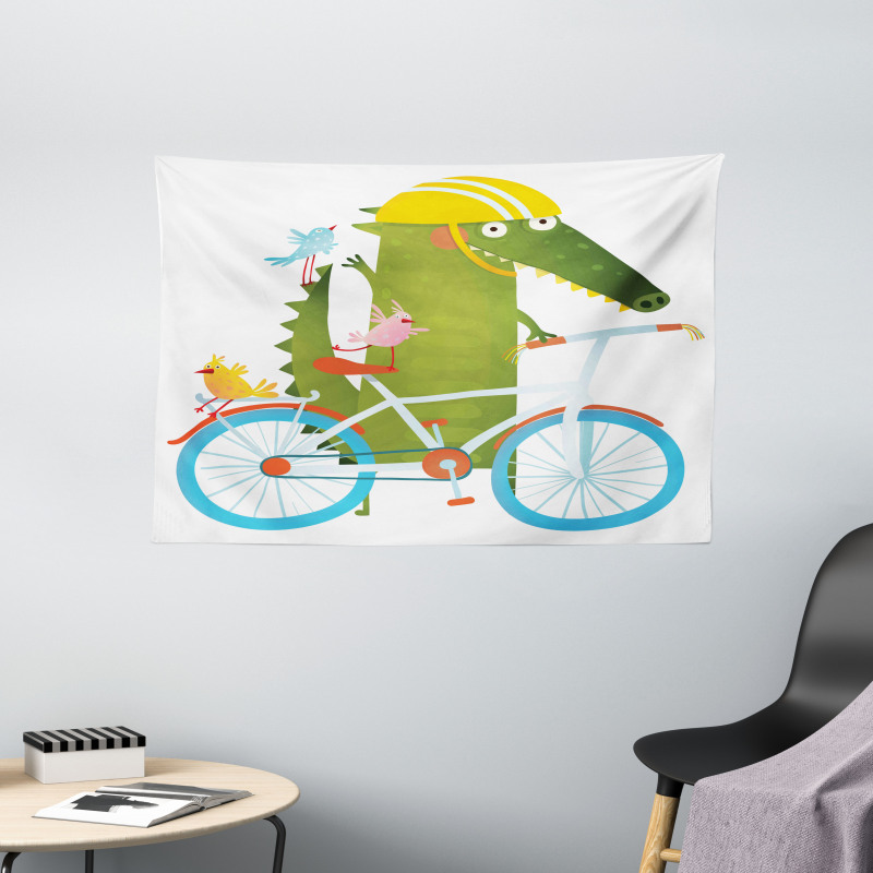Crocodile Friends Bicycle Wide Tapestry