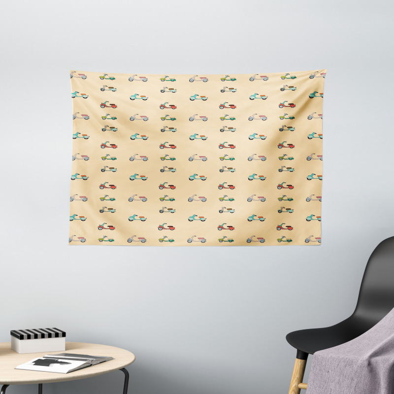 Cartoon Retro Scooters Wide Tapestry