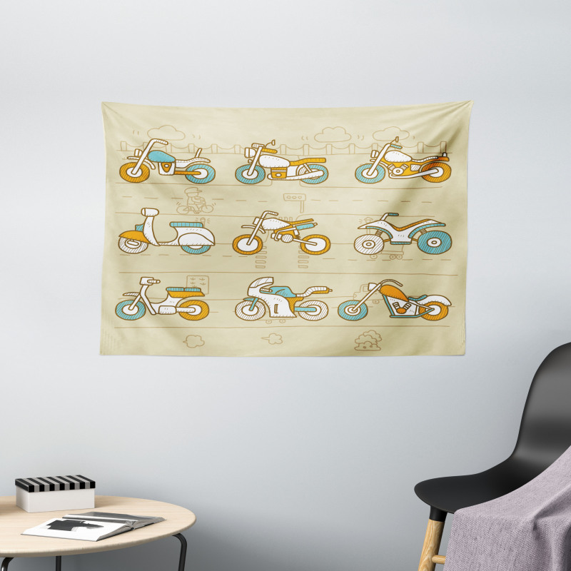 Motorcycles City Traffic Wide Tapestry