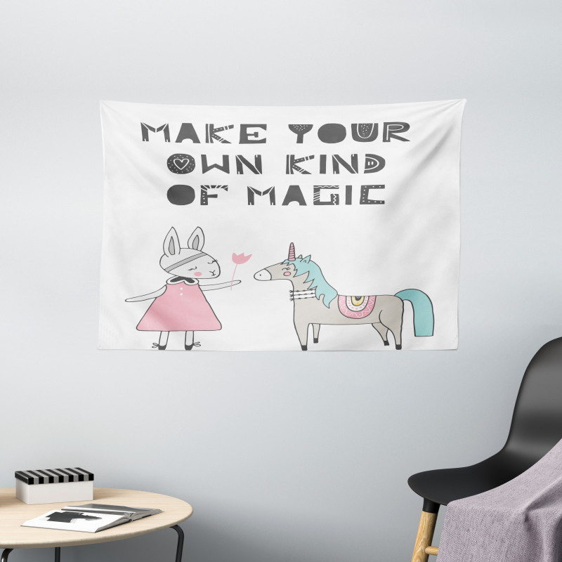 Bunny in Dress Unicorn Wide Tapestry