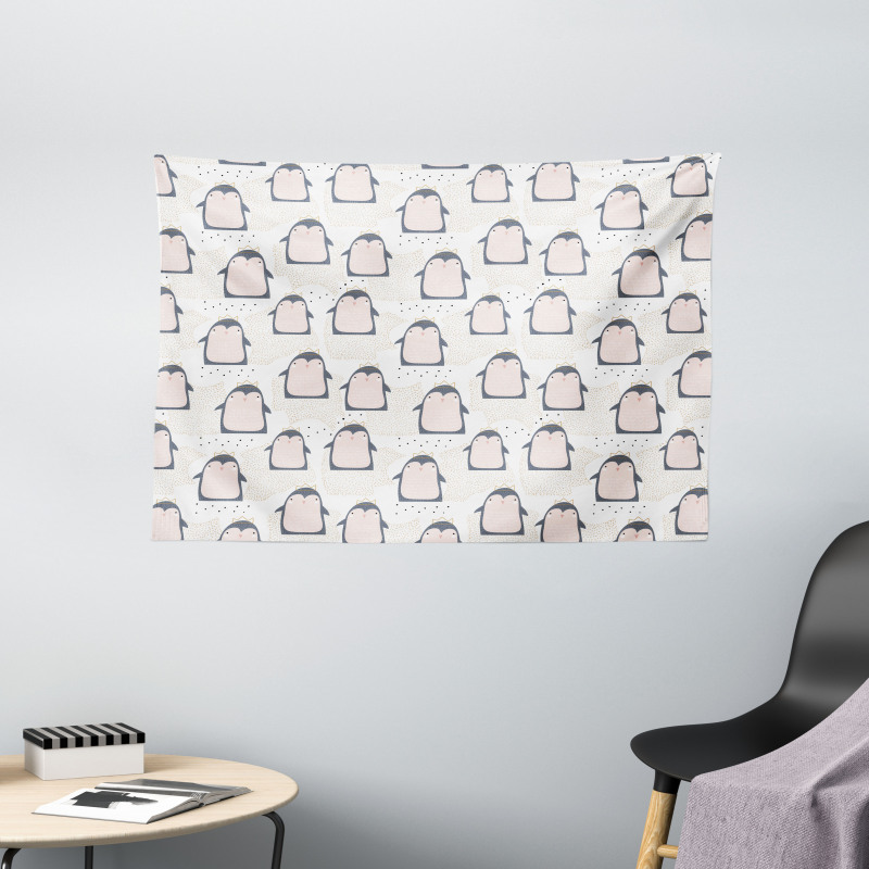 Doodle Antarctica Birds Wide Tapestry