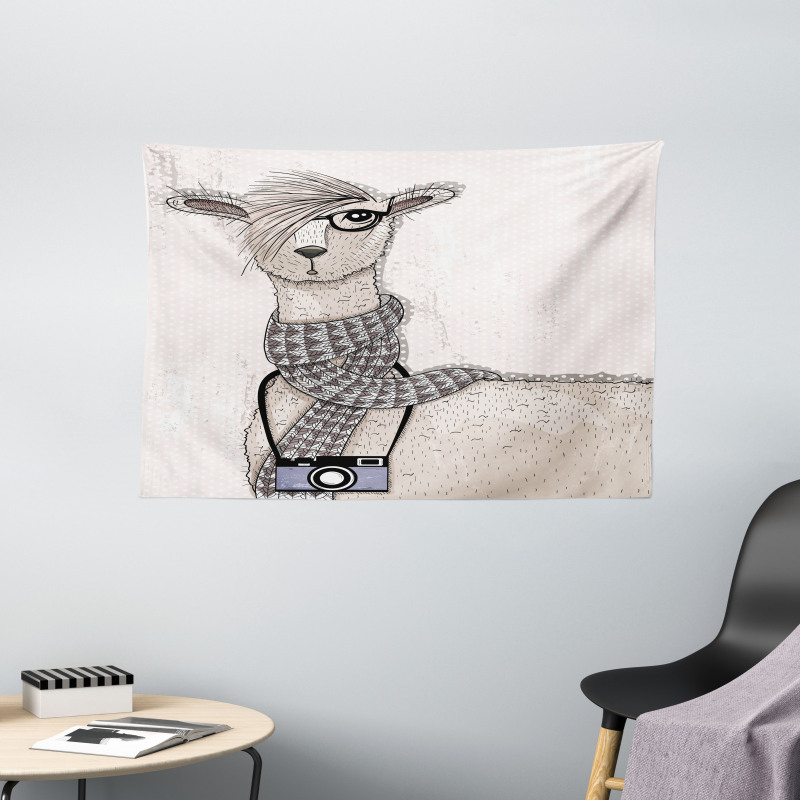 Llama with Glasses Scarf Wide Tapestry
