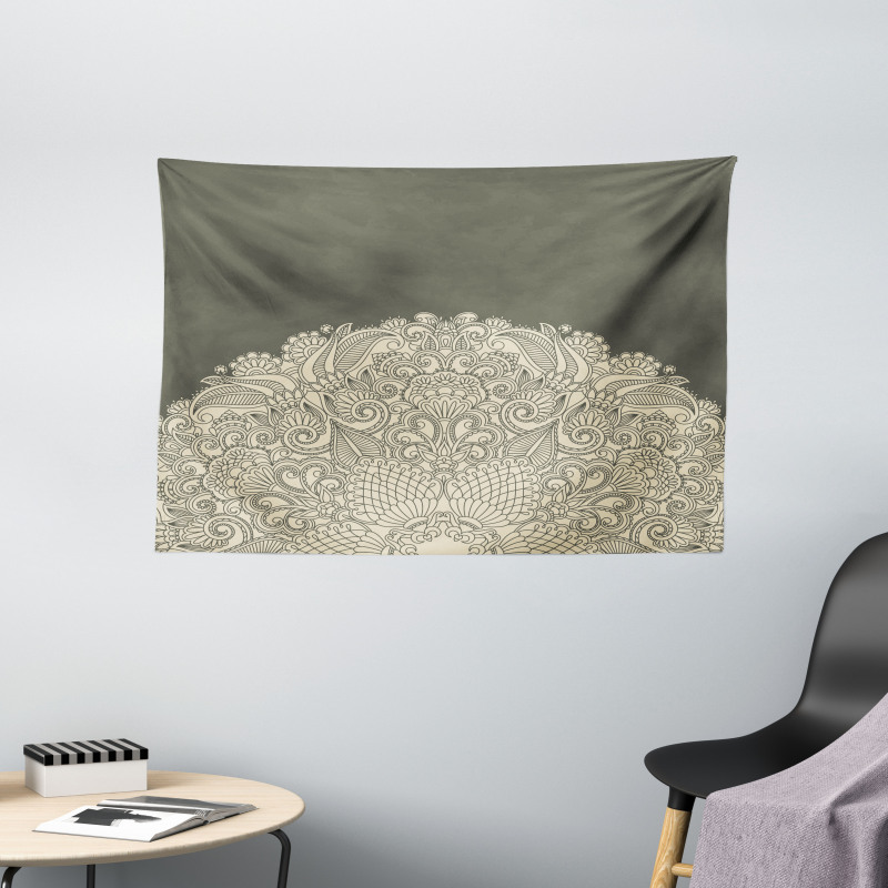 Floral Half Mandala Wide Tapestry