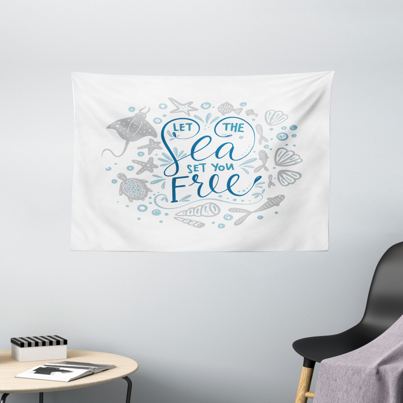 Marine Words with Fish Wide Tapestry
