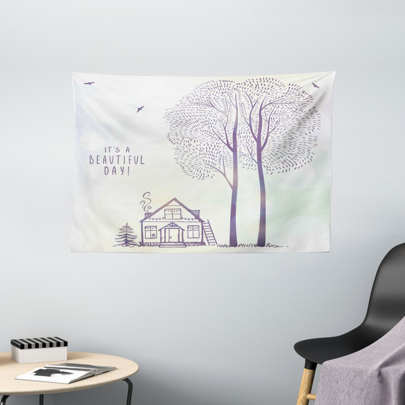 Sketch Country House Wide Tapestry