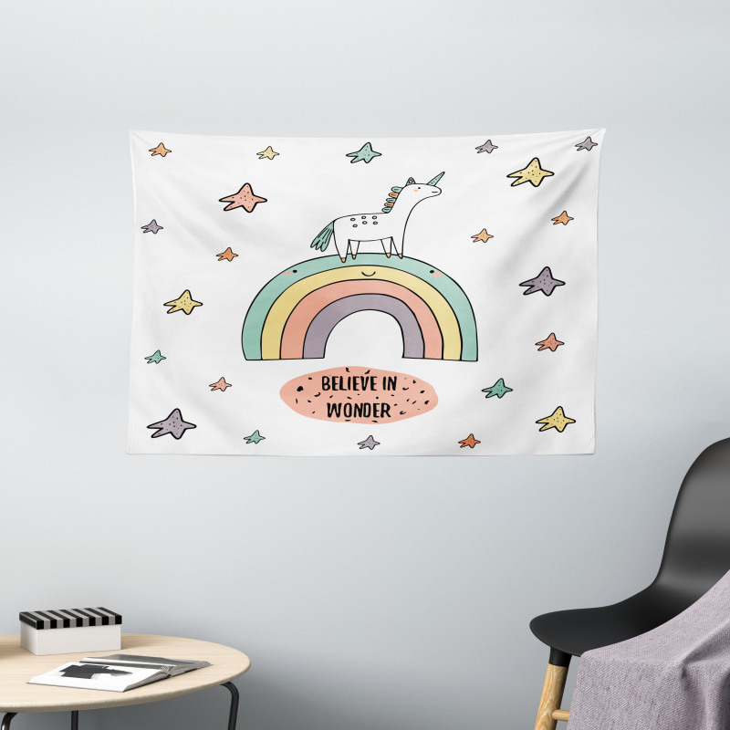 Rainbow Colorful Stars Wide Tapestry