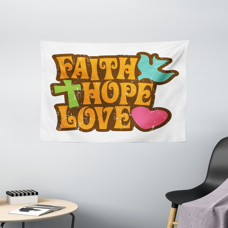 Grunge Faith Hope Words Wide Tapestry