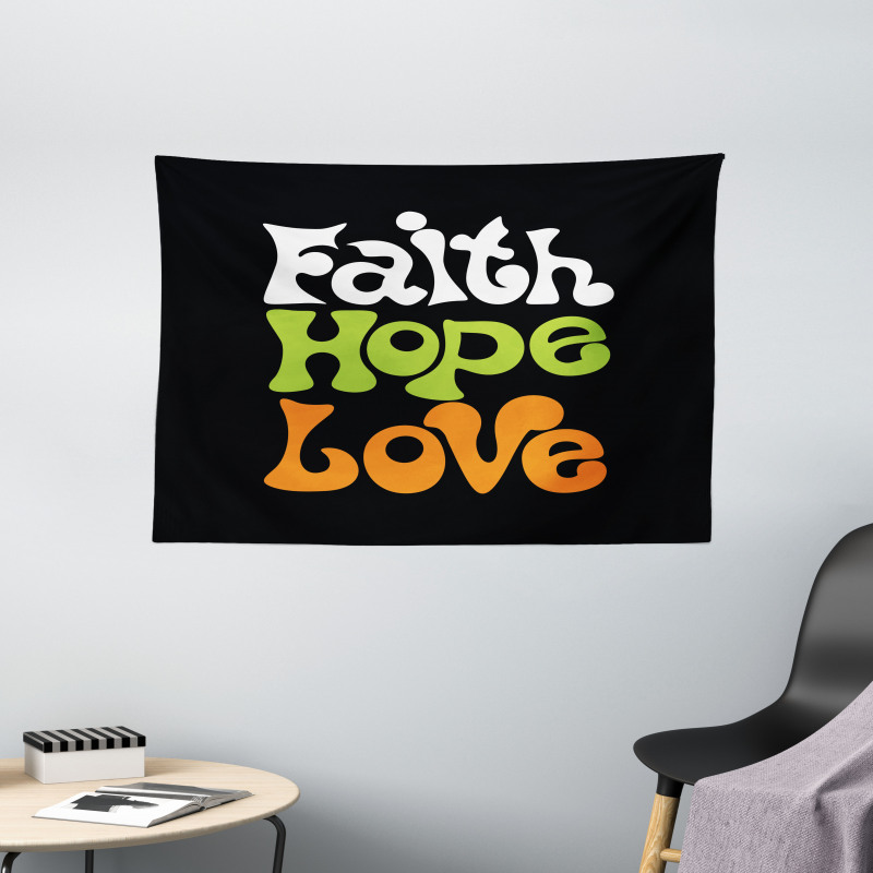 Vintage Faith Love Words Wide Tapestry