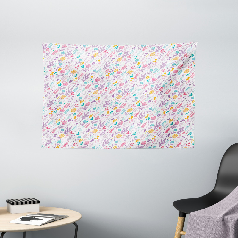 Doodle Tulip Field Dots Wide Tapestry