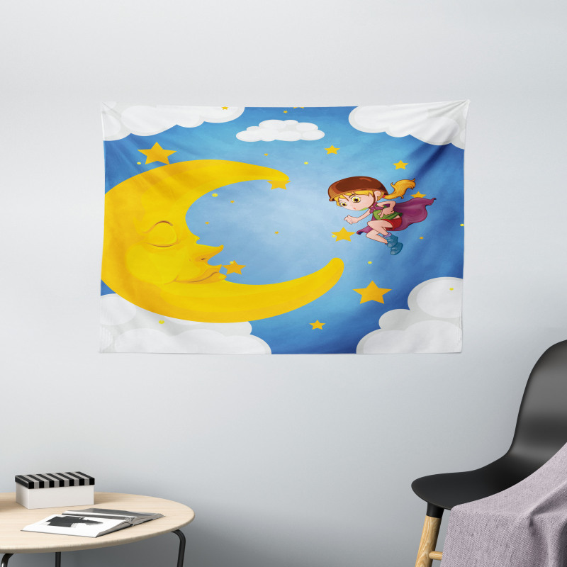 Cartoon Girl Flying Wide Tapestry