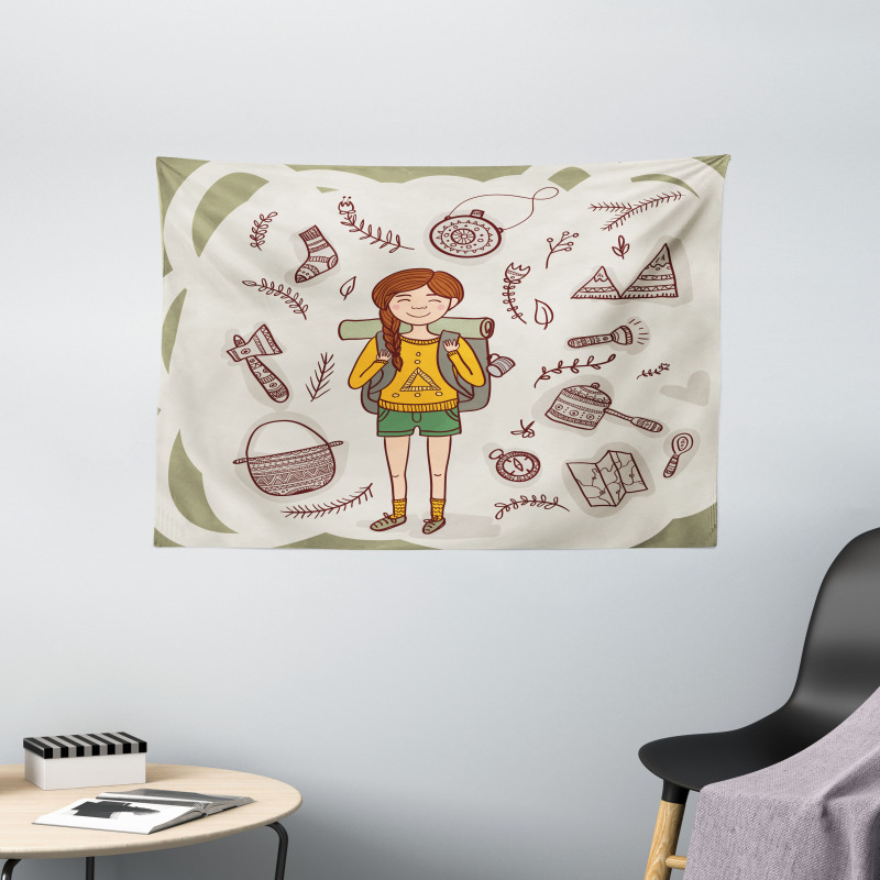 Hiker Girl Backpack Wide Tapestry