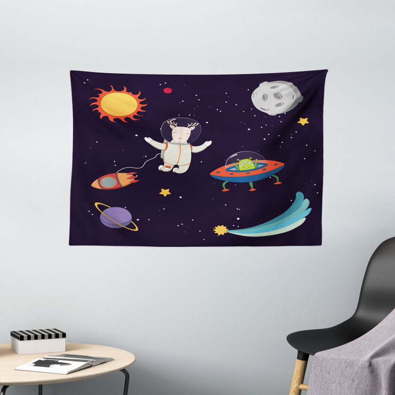 Astronaut Deer in Space Wide Tapestry