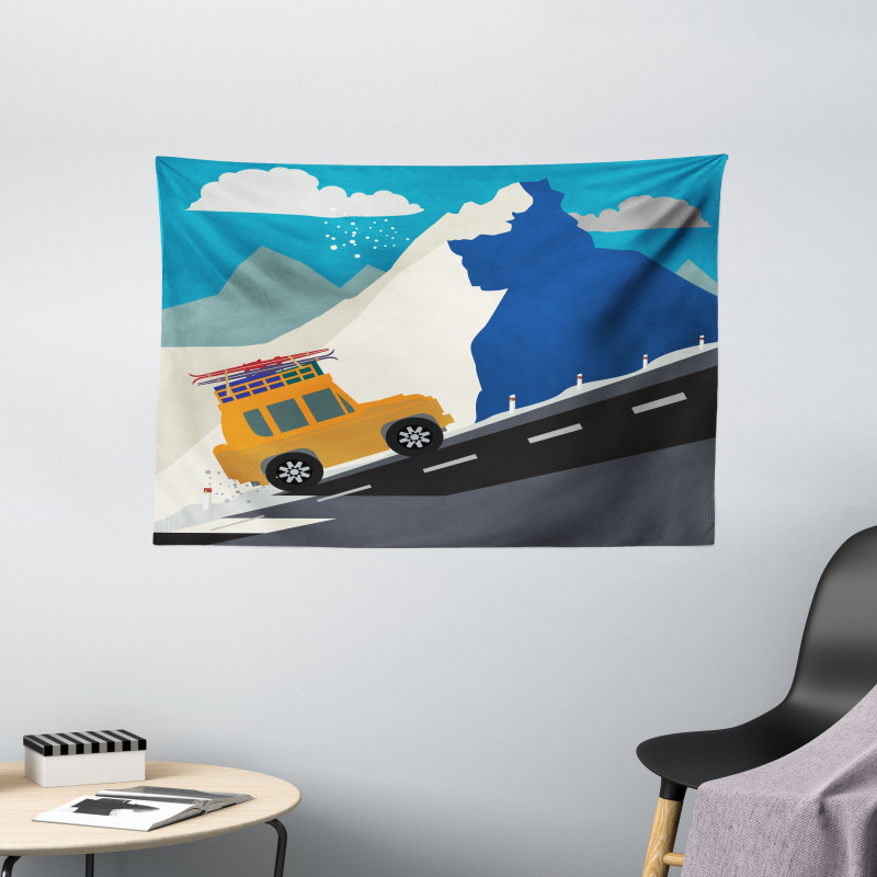 Winter Mountain Road Ski Wide Tapestry