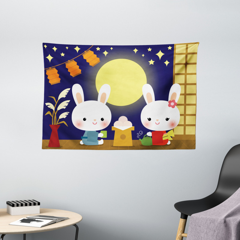 Tsukimi Festival Bunnies Wide Tapestry