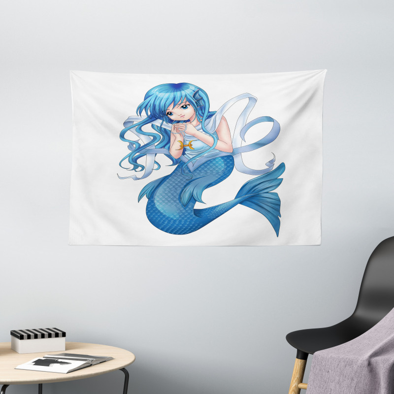 Manga Style Pisces Girl Wide Tapestry