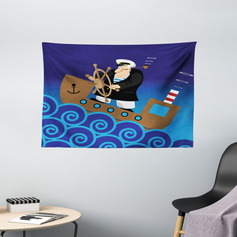Captain on a Ship Wide Tapestry