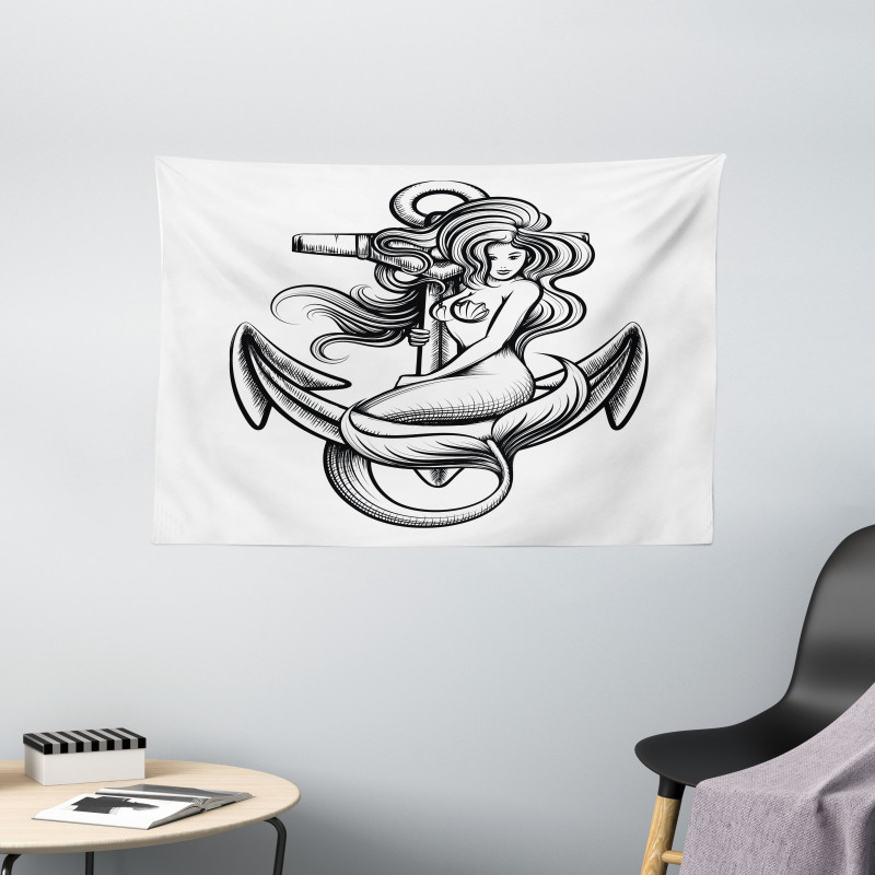 Long Haired Siren Design Wide Tapestry