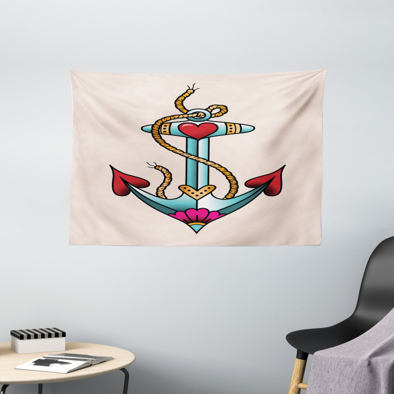 Nautical Rope and Hearts Wide Tapestry