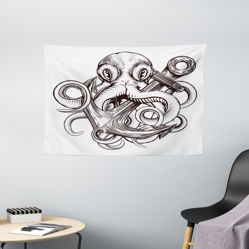 Octopus Tattoo Design Wide Tapestry