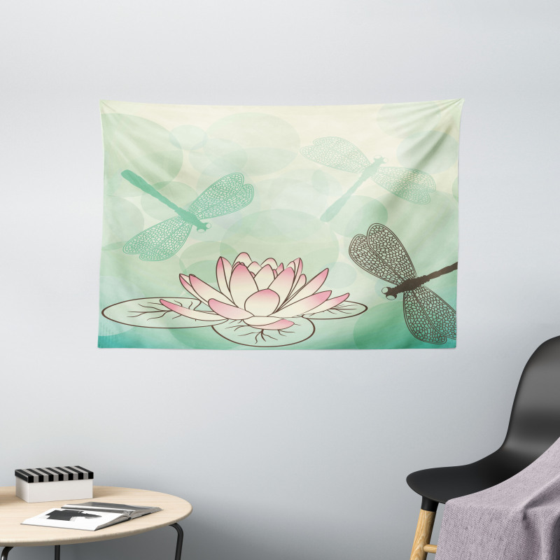 Exotic Lily Dragonflies Wide Tapestry