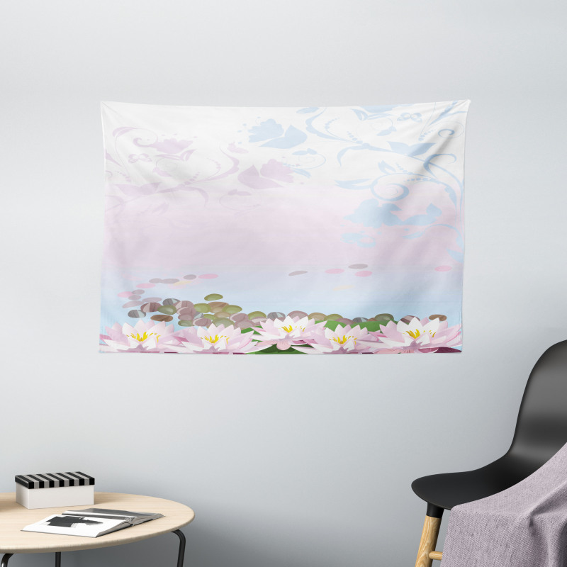 Water Lilies Pattern Wide Tapestry