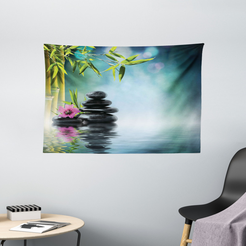 Flower Spa Stones Wide Tapestry