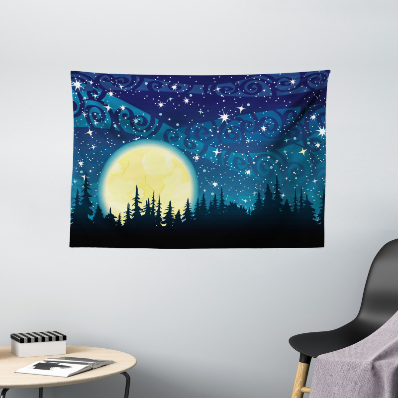 Moon over Forest Wide Tapestry