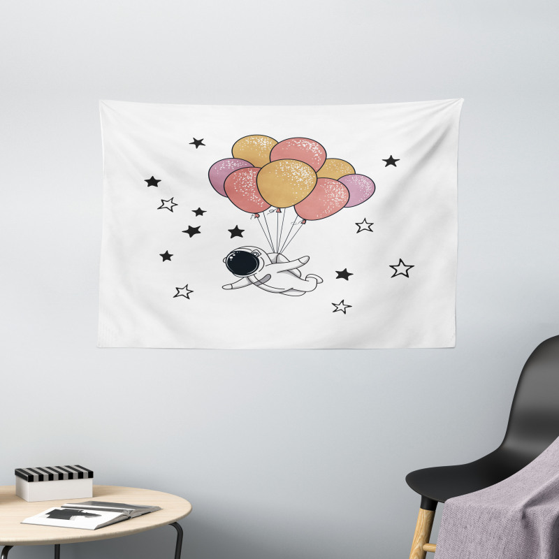 Astronaut with Balloons Wide Tapestry