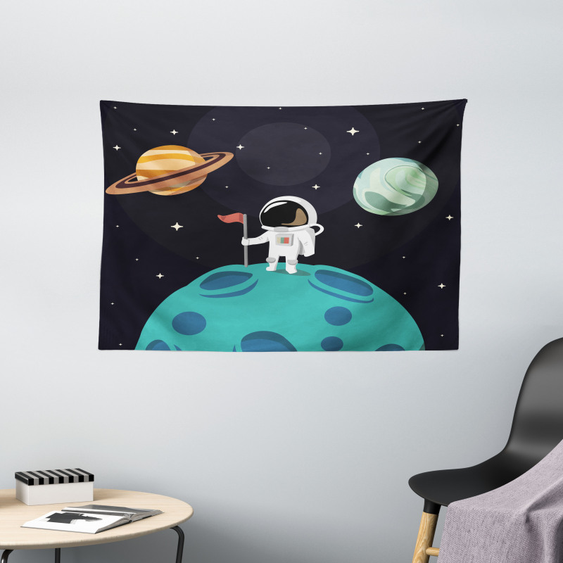 Galaxy Adventure Cartoon Wide Tapestry