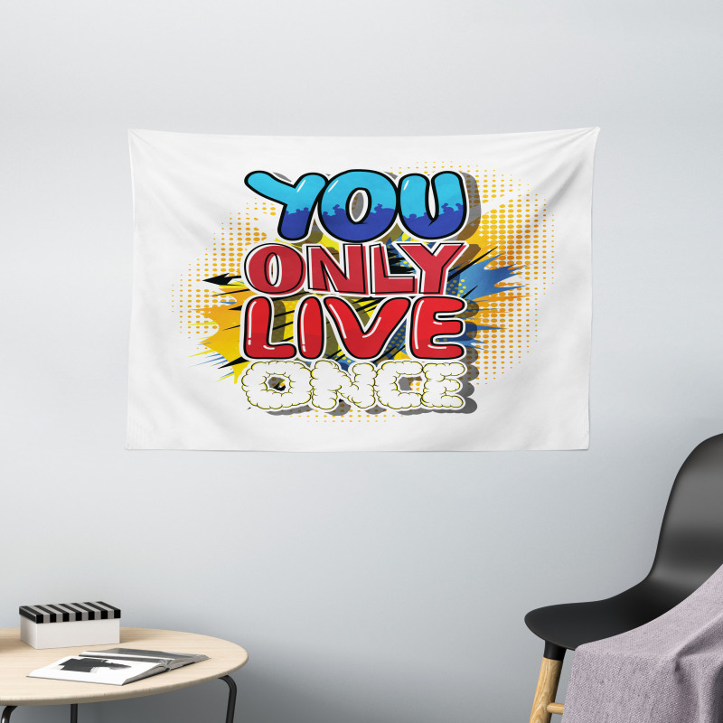 Cartoon Style Life Message Wide Tapestry