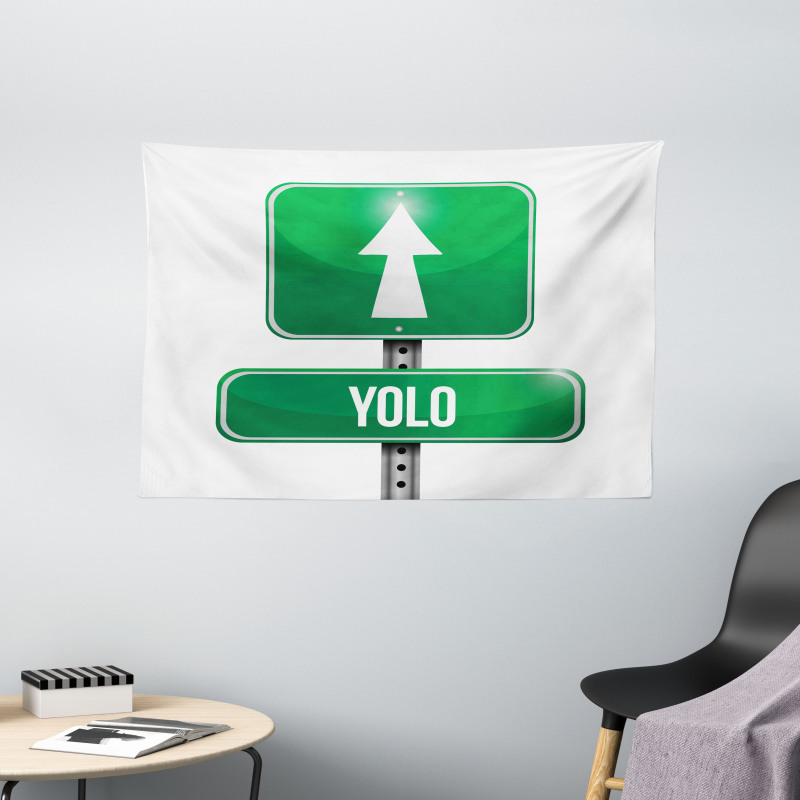 Road Sign Pointing Forward Wide Tapestry