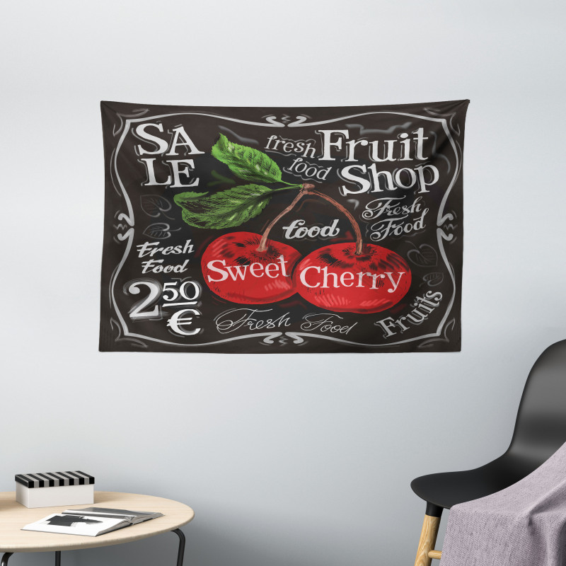 Sketch Style Ripe Cherry Wide Tapestry