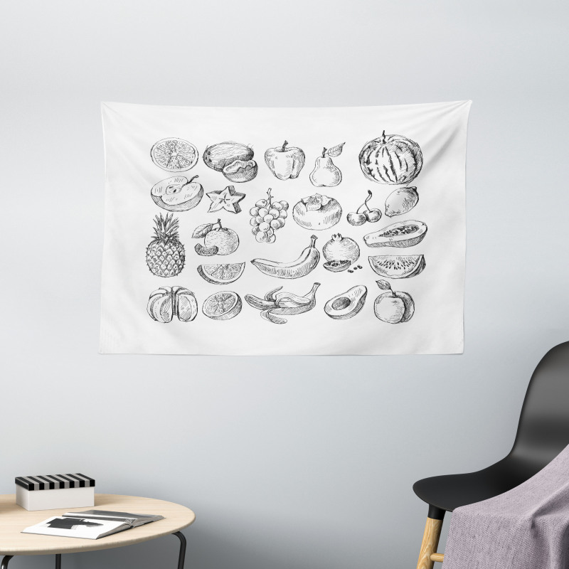 Hand Drawn Berries Food Wide Tapestry