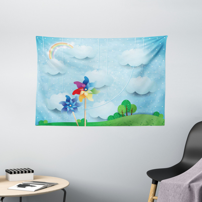 Clouds Rainbow Trees Wide Tapestry