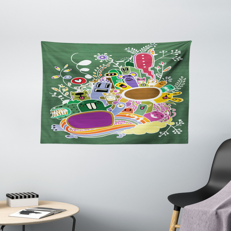 Monsters and Animals Wide Tapestry