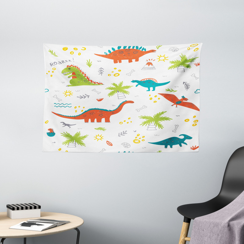 Prehistoric Wildlife Wide Tapestry