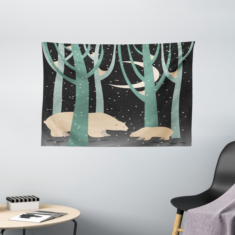 Polar Bear and Cub Wide Tapestry