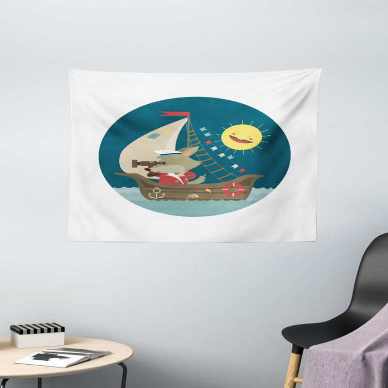 Wolf Captain Boat Wide Tapestry